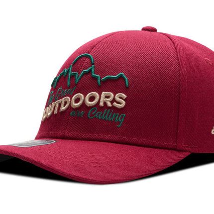 Gorra de moda DJ Caps The great outdoors are calling vinotinto