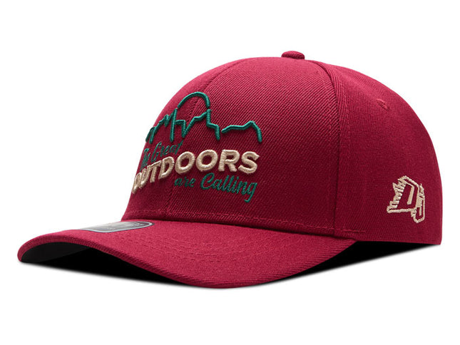 Gorra de moda DJ Caps The great outdoors are calling vinotinto