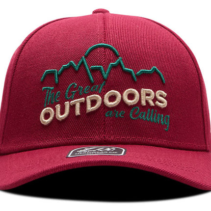 Gorra de moda DJ Caps The great outdoors are calling vinotinto