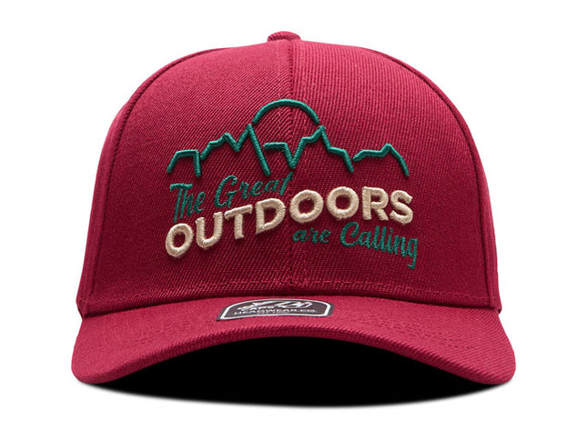 Gorra de moda DJ Caps The great outdoors are calling vinotinto