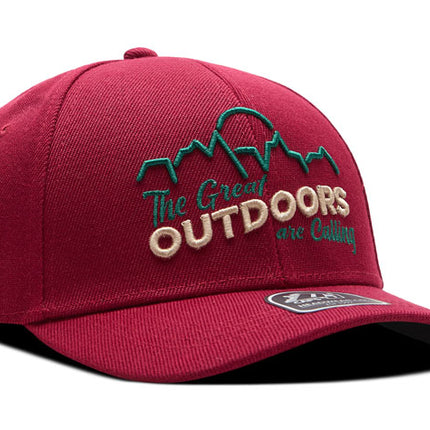 Gorra de moda DJ Caps The great outdoors are calling vinotinto
