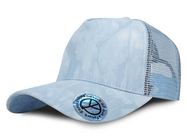 Gorra de malla trucker Tie-dye azul claro