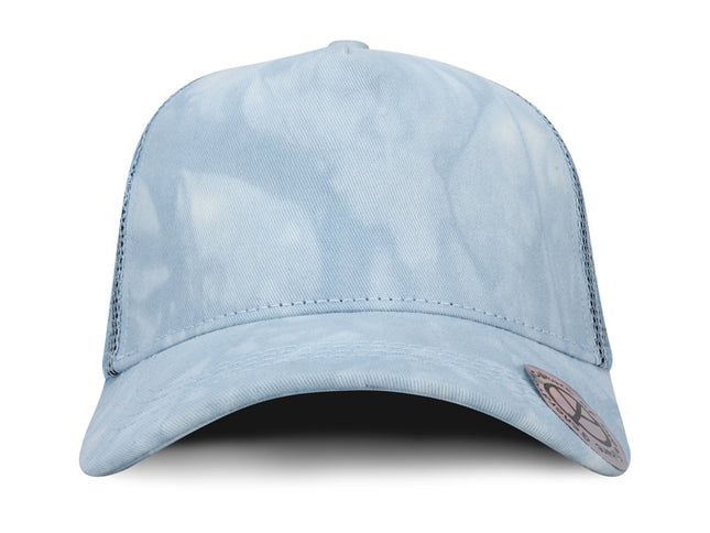 Gorra de malla trucker Tie-dye azul claro