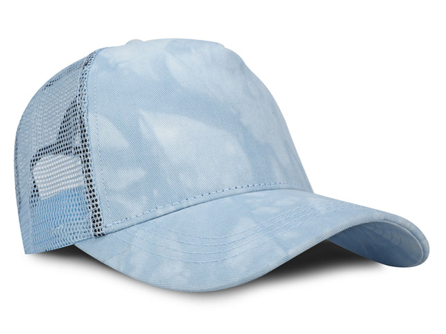 Gorra de malla trucker Tie-dye azul claro